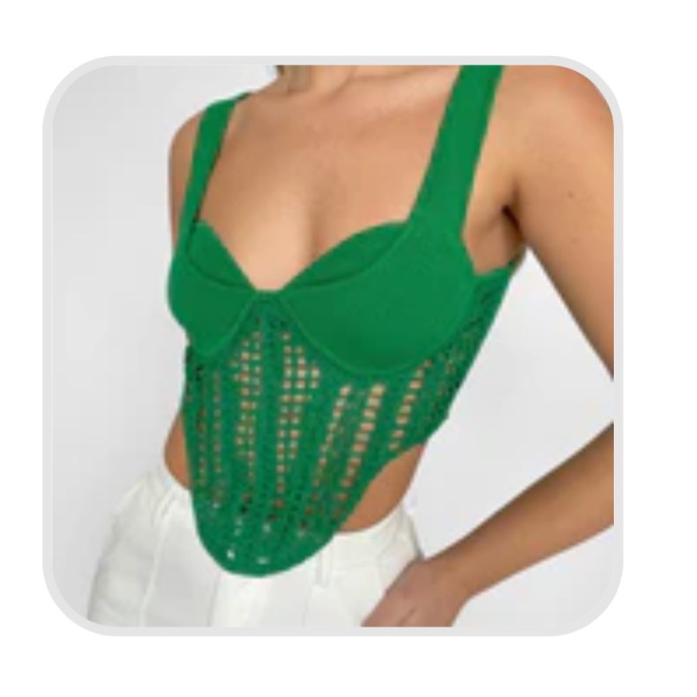 Kelly Green Crochet Cropped Tank Top Size L